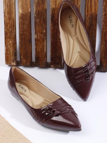 Image of Sukun Womens Sukun Fbl 3l Women's Bellies Flats Lightweight, Comfortable Slip-on Pointed Toe Shoes Ballet Flat