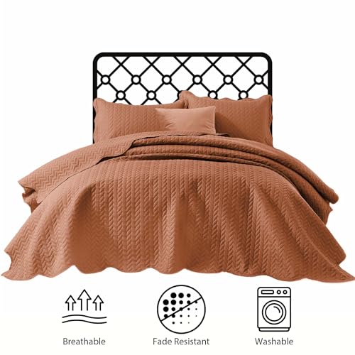 IR Imperial Rooms Twin Quilt Bedding Set (68” x 86”) - Bulk Pack of 10 Wholesale for Hotels, Guest Bedroom & Airbnbs - Lightweight Microfiber Reversible Embossed Quilts Bedspreads (Rust)