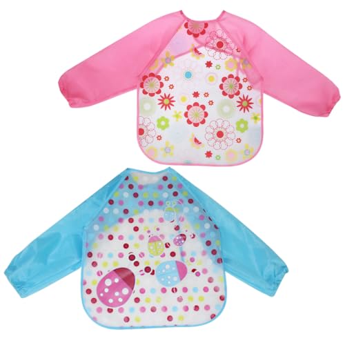 HONITANO Delantales Impermeables para Pintar Mangas Largas 2 Unidades EVA Rosa Girasol y Azul Escarabajo Protección para Manualidades y Dibujo Infantil