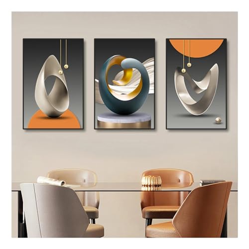 Pinturas de obras de arte abstractas, tríptico de lienzo geométrico para salón