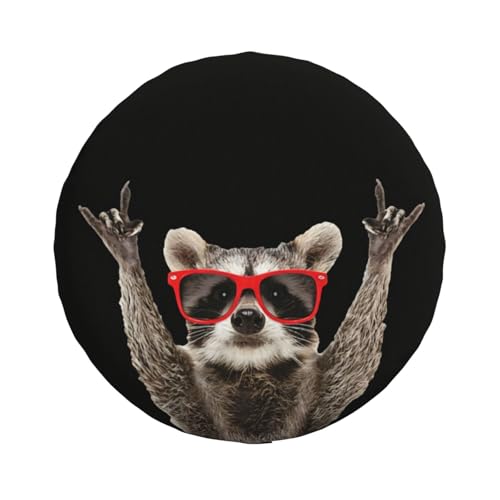 Image of Spare Tire Cover with Funny Red Glasses Raccoon Pattern Wheel Protectors Weatherproof Wheel Covers Universal Fit for SUV Truck Rv Travel Camper Trailers Accessories 15inch
