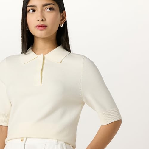 The Drop Women's Gero Short Sleeve Splitneck Polo Sweater Tee3