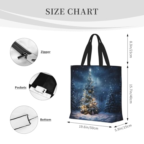 Christmas Tree Snow Print Tote Bag Large Women Casual Shoulder Bag Handbag For Outdoors Holiday Weekender Travel Gifts4