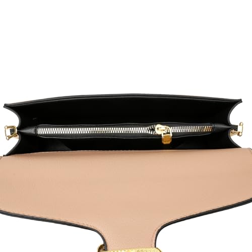 Image of Diva Dale Signature Canvas Shoulder Bag, Brown Leather with Monogram Pattern, Gold Hardware, Adjustable Strap