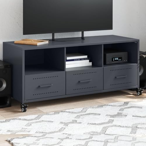 Homgoday Mueble TV antracita 100,5 x 39 x 43,5 cm acero, mesa para TV, mueble para TV salón, mueble bajo para TV de salón industrial soporte TV Model846694