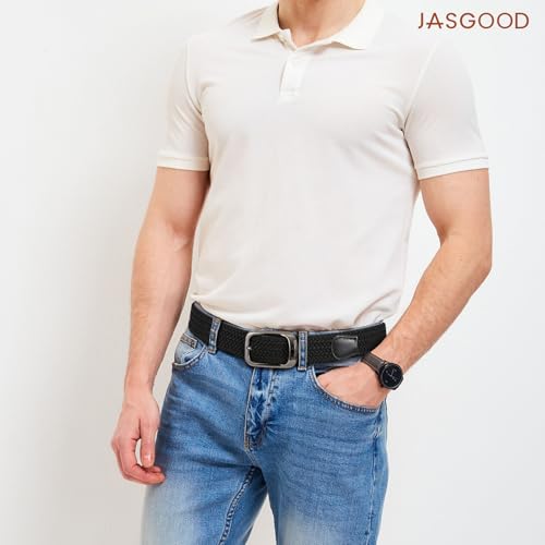 Image of JASGOOD Stretch Belt for Men, Men Women Elastic Woven Braided Belt 1 3 /8 Casual Belt Golf Belt for Jeans Pants