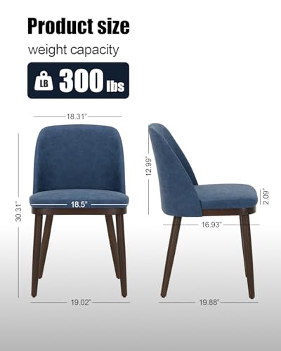 Image of Upholstered Dining Chairs Set of 4 - Modern Dining Room Chairs, Mid-Back Restaurant Kitchen Chairs with Wooden Legs, Blue