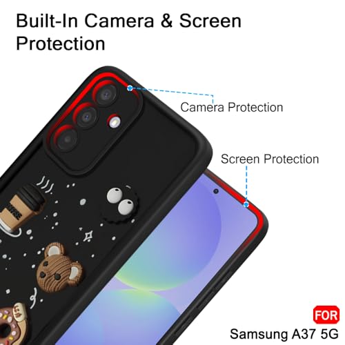 Image of TheGiftKart Back Cover Case for Samsung Galaxy A37 5G | Cute Fun Cartoon 3D Bear Coffee Case | Full Camera Protection | Shockproof Back Cover Case for Samsung Galaxy A37 5G (Silicone, Black)