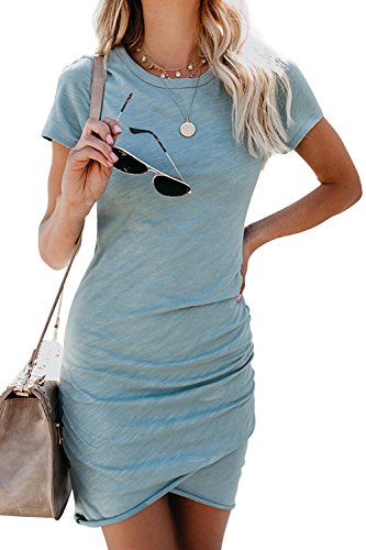 Walant Femmes Robes Crayon d'Ã©tÃ© Robe de SoirÃ©e Ã  Manches Courtes Manches Longues Col Rond IrrÃ©guliÃ¨re Ourlet Mini Robes Ã©lÃ©gantes d'affaires Retro Mariage Festive, Gris Bleu 1, M