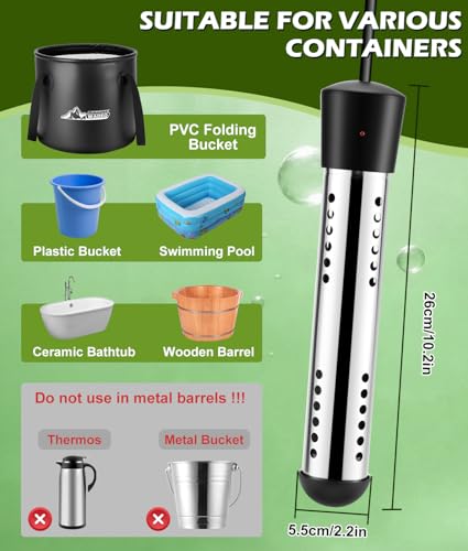 WADEO ducha portátil para camping con calentador, batería recargable 6000mAh, cubeta plegable 5 gal, 4 modos de rociado, ducha exterior para viaje y baño de mascotas (Verde con calentador) miniatura 5