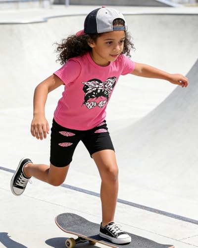 Image of OLMRJKD Kid Toddler Girl Clothes Summer Short Sleeve Figure Graphic Tee Shirt + Shorts Summer Outfits Set