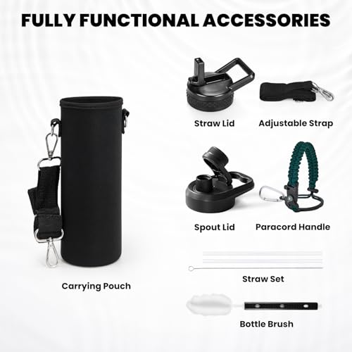 Image of RAYMYLO Insulated Water Bottle 20 oz, Triple Wall Vacuum Stainless Steel (Cold for 24Hrs, Hot for 12Hrs), Leak Proof & Non-BPA, Modern Water Bottle Jug for School with Straw Spout Lids