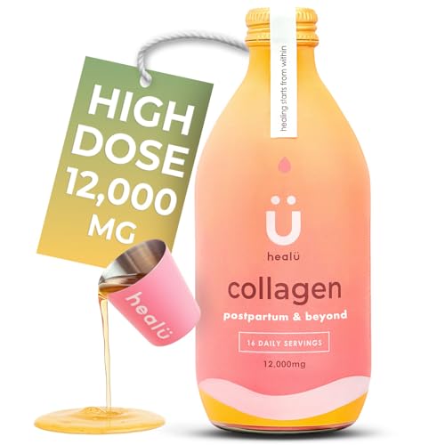 Super-Strength Liquid Collagen 12 000mg - Pure Hydrolysed Peptides for Women Skin Hair Nails and Muscle Repair - Grass-fed Bovine with VIT C Zinc Manganese - Made in UK- 330ml