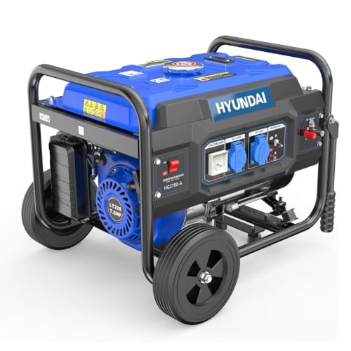 HYUNDAI Grupo Electrógeno a Gasolina 3000W para Obra - Generador Eléctrico con Regulación Electrónica para Energía Estable - Generador Portátil con 15L de Despósito y Autonomía 10h - Estación Energía