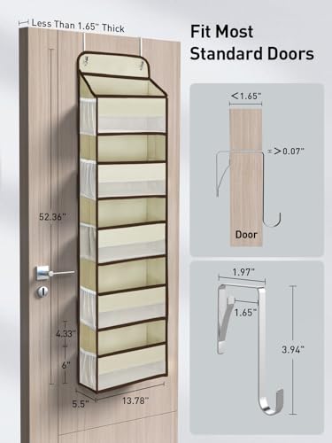 Image of Yecaye 1 Pc 5 Tier Over the Door Organizer with 15 Pockets | 44lb Load Over the Door Storage | No Sagging Closet Organizers and Storage | Versatile Nursery Hanging Organizers for Home Dorm - Beige