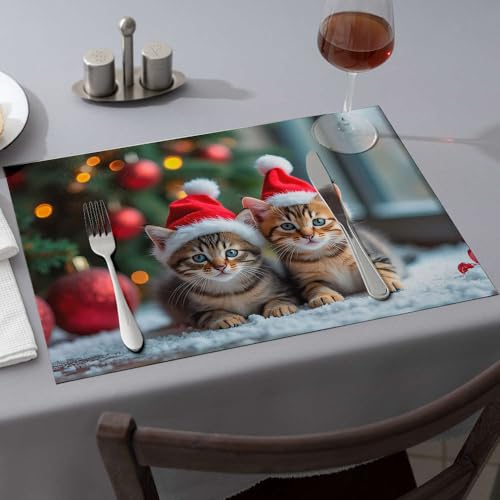 Sets de table chatons de Noël par 4 pour repas de fêtes en famille et salle à manger