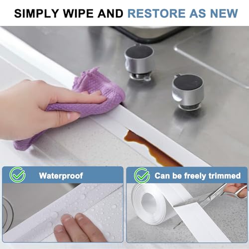 Image of White caulking Tape, Kitchen and Bathroom self-Adhesive Tape for tub caulking, Sinks, Toilet Base Landscaping.