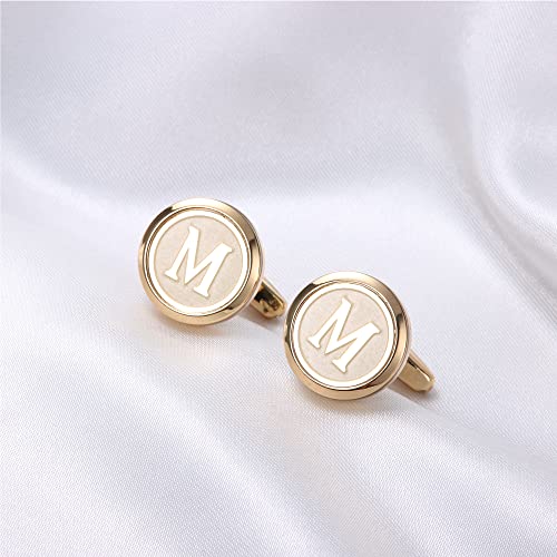 Image of LOYALLOOK Initial Gold Cufflinks for Men Gold Cuff Links Personalized Copper CuffLinks Letter Cufflinks Gift for Groom Husband Father