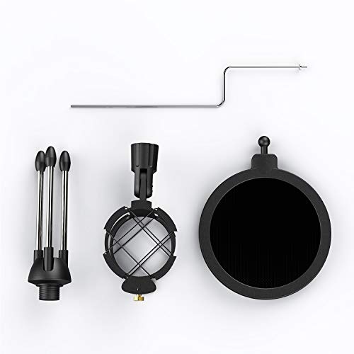 CISNO Studio Condenser Mic Microphone Shock Mount with Metal Wind Screen Pop Filter Combo Mask Shield for Recording