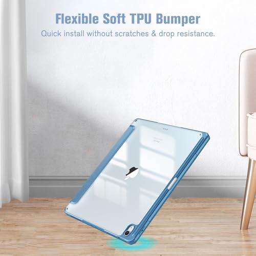 Image of Fintie Hybrid Slim Case for iPad Air 13-inch (M2) 2024, [Built-in Pencil Holder] Shockproof Cover with Clear Transparent Back Shell (Ocean Blue)