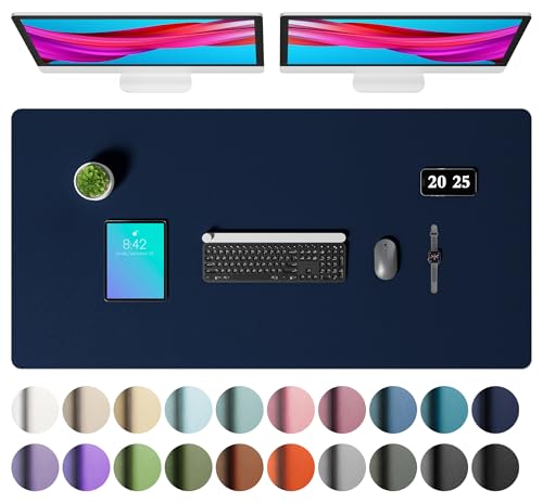 Image of Aothia Faux Leather Desk Mat - Large Mouse Pad, Non-Slip PU Leather Blotter, Waterproof Writing Surface for Office and Home (Dark Blue, 47.2 inch x 23.6 inch)