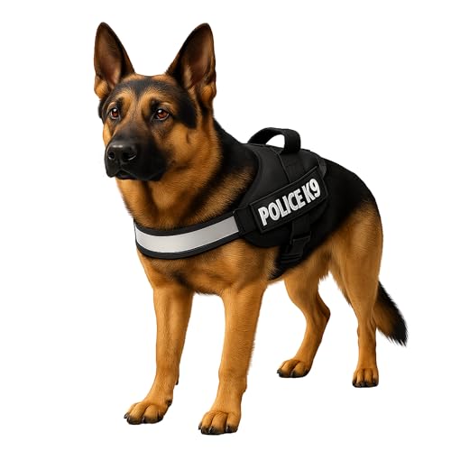 Image of Buraq Pets Police K9 Dog Harness, No Pull Reflective Dog Vest Oxford Fabric, Soft Padded Easy Control Dog Chest Belt, No More Pulling Or Choking for Large Medium & Small Dogs (Black - S)
