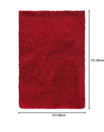 Image of Plain Shaggy Rugs and Carpet for Home and Floor Mats 4x4 Square Red Color