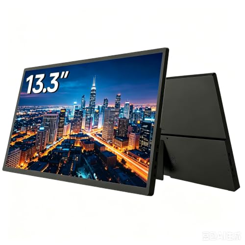 Image of JUSTTHINK 13.3 Inch Portable Monitor, 1366x768 HD USB-C HDMI Display | 200 Nits 60Hz 16:9 Travel Monitor for Laptop PC Phone MAC Xbox PS5, Second Screen with Stand