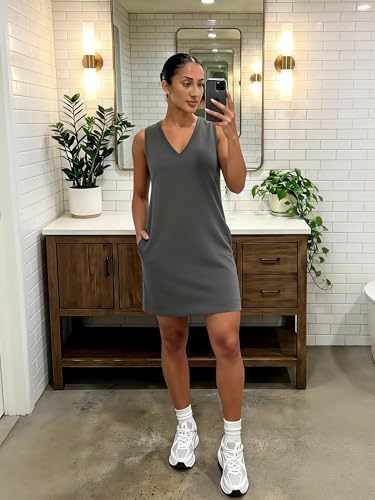 Image of ODODOS Modal Soft V-Neck Tank Dress for Women Sleeveless Sundress Casual Relaxed Summer Dress with Pocket