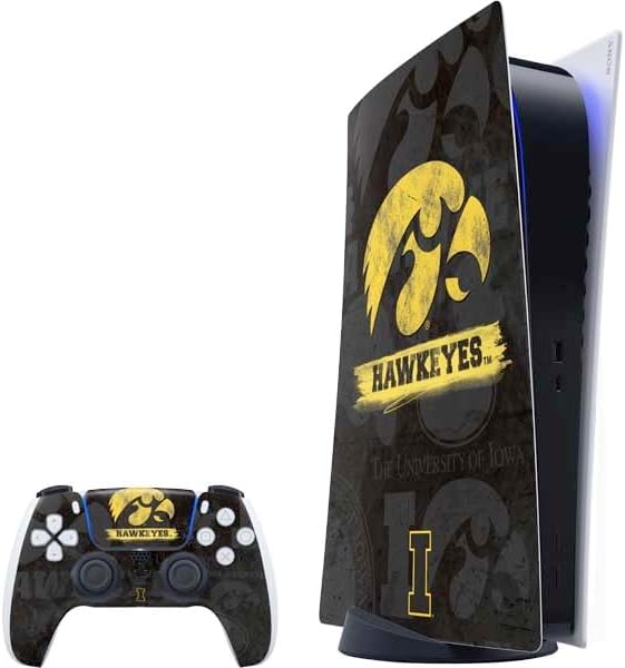 Skinit Decal Gaming Skin Compatible with PS5 Bundle - Officially Licensed University of Iowa Hawkeyes Distressed Logo Design