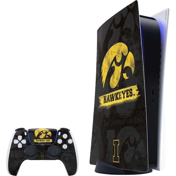 Skinit Decal Gaming Skin Compatible with PS5 Bundle - Officially Licensed University of Iowa Hawkeyes Distressed Logo Design