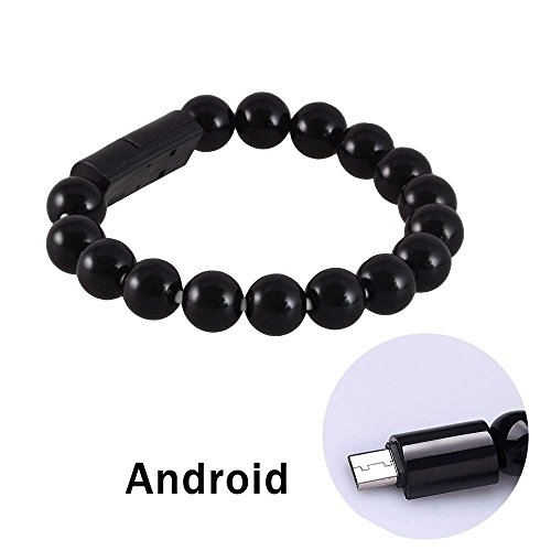 Tysung Micro USB Cable Bracelet/Charger Cable with Bead for Smartphone,USB to Micro Cable, 5pin Charging & Data Sync Wristband Cords for Samsung,LG and More Android Devices (Black)