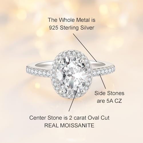 SecreTalk 2ct Moissanite Engagement Rings for Women - Oval Moissanite Promise Ring 925 Sterling Silver D Color VVS with Certificate of Authenticity3