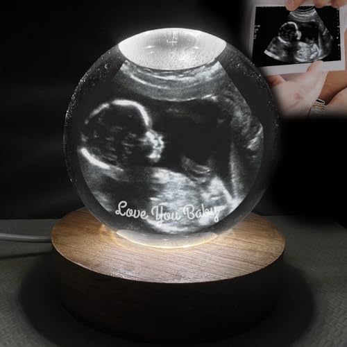 FENGHUO Bola de cristal personalizada con base LED, Imagen y texto grabados, Bola de cristal con foto ecográfica del bebé, Regalo para futuros padres