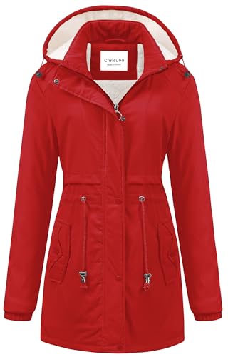 Chrisuno Winter Jackets For Women Coats Ladies Mid Length Outerwear Womens Warm Coat Women's Waterproof Puffer Jacket Parka With Hood Red S
