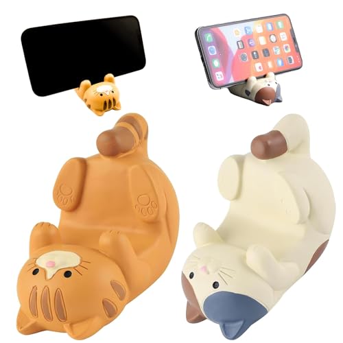 LUHOCIY Support de téléphone portable en forme de tête de chat - Support de téléphone portable mignon et très mignon (chaton orange + chaton fleuris)