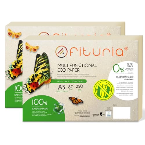 Papier recyclé A5 80g Ofituria - Rame de 500 feuilles couleur naturelle pour impression
