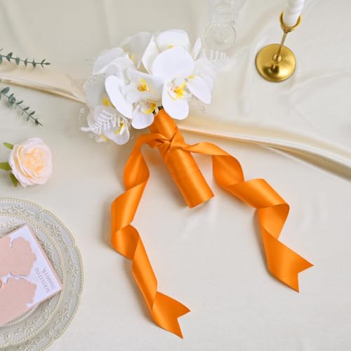 Image of Double Face Autumn Orange Satin Ribbon 2 inch X 25 Yards Polyester Autumn Orange Ribbon for Gift Wrapping Very Suitable for Weddings Party Hair Bow Invitation Decorations and More