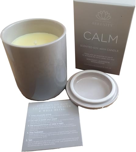 Serenity Calm Ceramic Soy Wax Candle - Relax and Unwind - Scented Bergamot & Lavender 120g