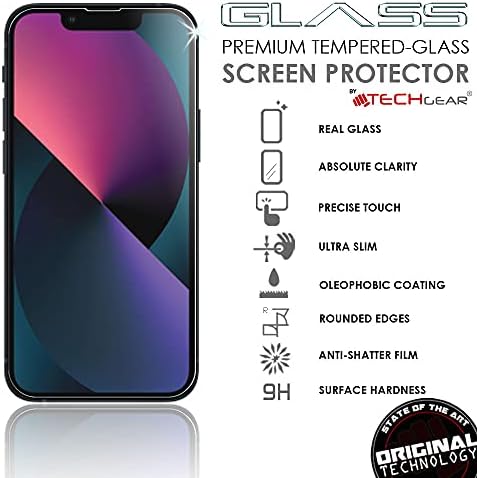 TECHGEAR GLASS Edition for iPhone 14, iPhone 13, iPhone 13 Pro 6.1" Tempered Glass Screen Protector Cover [2.5D Round Edge] [9H Hardness] [Crystal Clarity] [Scratch-Resistant] [No-Bubble]