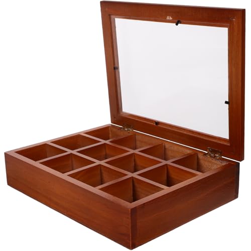 PRETYZOOM Wooden Tea Box Organizer - 12 Compartment Tea Storage Chest for Tea Bags, Coffee, Sugar, and Sweeteners