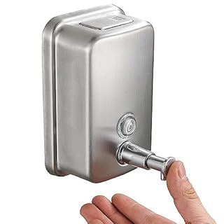 Durable Commercial Wall-Mounted Soap Dispenser Made of Stainless Steel with a Large Capacity for Hand Soap Anti-Rust Design is Perfect for Bathrooms Hotels Restaurants or Home Use (Brushed Silver)