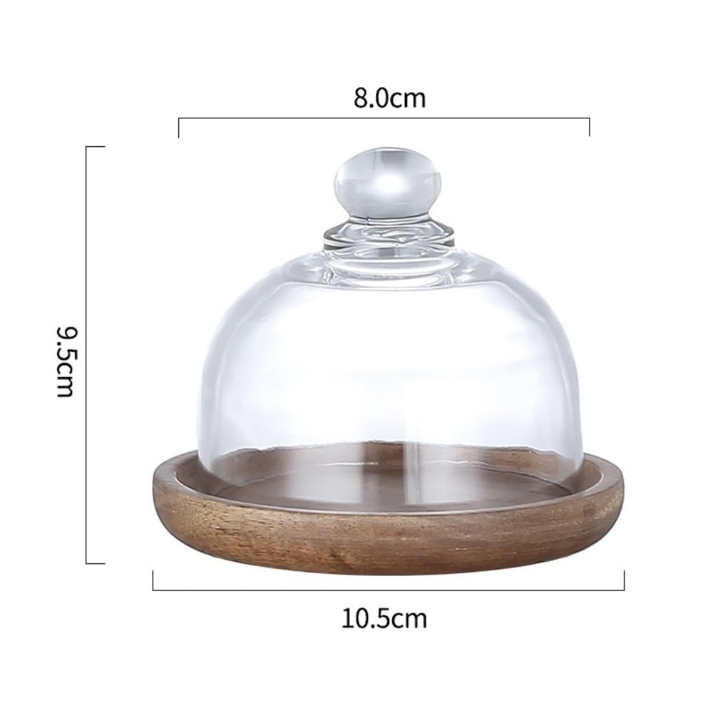 Supporto per Torte in Legno con Coperchio della Cupola, Mini Supporto per Torte in Legno, Copertura della Campana di Vetro Trasparente, Vassoio Rotondo di visualizzazione della Torta