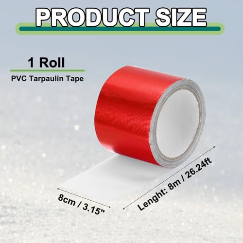 Image of PATIKIL Awning Repair Tape 3-1 /8 inch x 26ft Waterproof Canvas Tape High Adhesive Tear Repair Patch Kit for PVC Tarpaulin Tent Awning Fabric RV Sail Boat Cover, Red