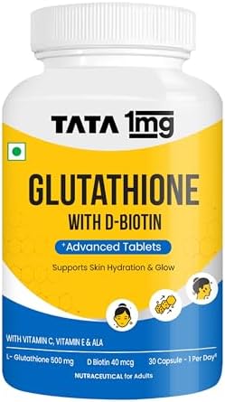 1MG Tata Glutathione Advanced Capsule with Vitamin C,E, Biotin & Grape Seed Extract,For Skin Glow,Hydration & Radiance, Pack of 30 Tablets