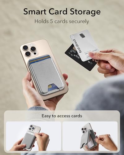 Image of ESR Upgraded for MagSafe Wallet,5 Card Holder,RFID Blocking,Magnetic Wallet for iPhone with Adjustable Stand,Slim for iPhone 17e /17 /16 /15 /14 /13 /12,Google Pixel 10 /Pro /Pro XL,Not for Mini,Grey