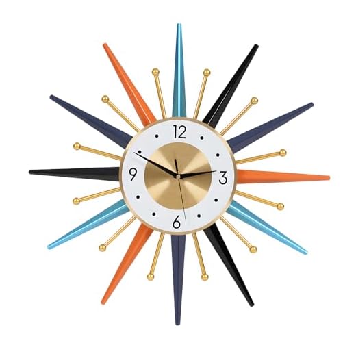 22 Inch Large Wall Clock, Mid Century Modern Wall Clock Star-Shaped Silent Starburst Clock, Metal Colorful Decorative Non-Ticking Clocks for Living Room, Dining Room, Bedroom