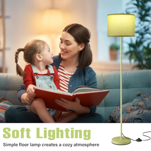 Image of Ambimall 60'' Modern Floor Lamp with Shade, Tall Lamps for Living Room, Bedroom, Office, Dining Room, Light Green Lampshade(Without Bulb)