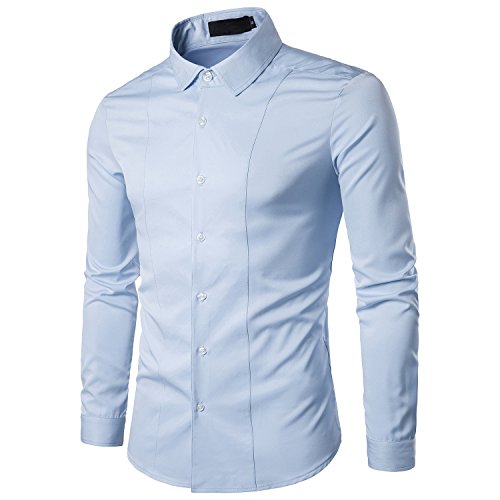 Kuson Homme Chemise Manches Longues Slim Fit Couleur Uni Infroissable sans Repassage, Bleu Clair, XL Cover
