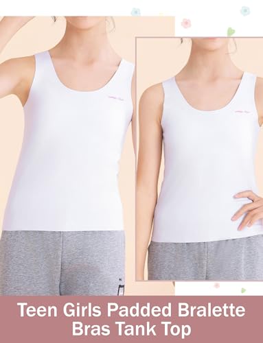 Happy Cherry Girls Sleeveless Padded Undershirts Long Tank Top with Bra Pads Stretch Camisoles for Teen Girl 7-16 Years4